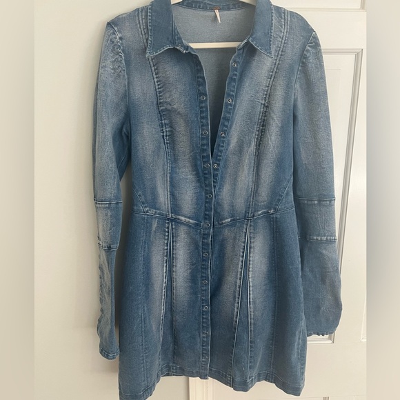 Free People Blue Long Sleeve Shirt Dress - Picture 6 of 16